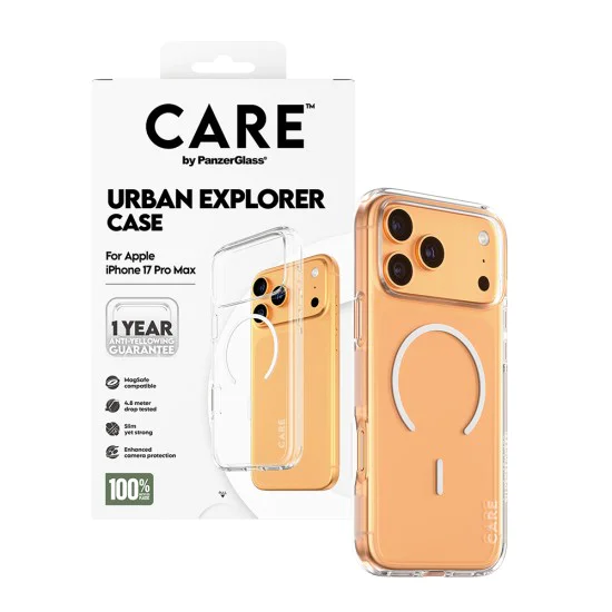 Калъф за iPhone 17 Pro - PanzerGlass® - CARE Flagship Urban Explorer White MagSafe - Прозрачен