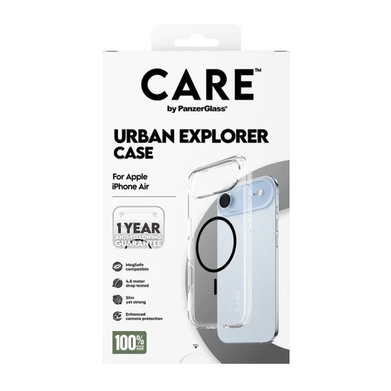 Калъф за iPhone 17 Air - PanzerGlass® - CARE Flagship Urban Explorer Черен MagSafe - Прозрачен