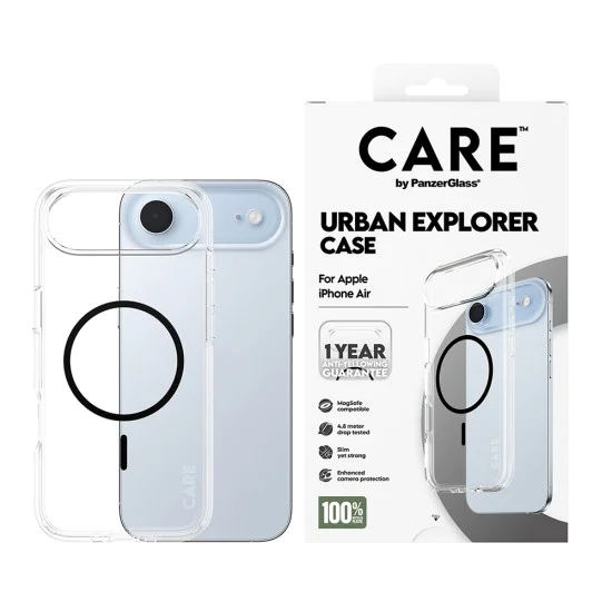 Калъф за iPhone 17 Air - PanzerGlass® - CARE Flagship Urban Explorer Черен MagSafe - Прозрачен