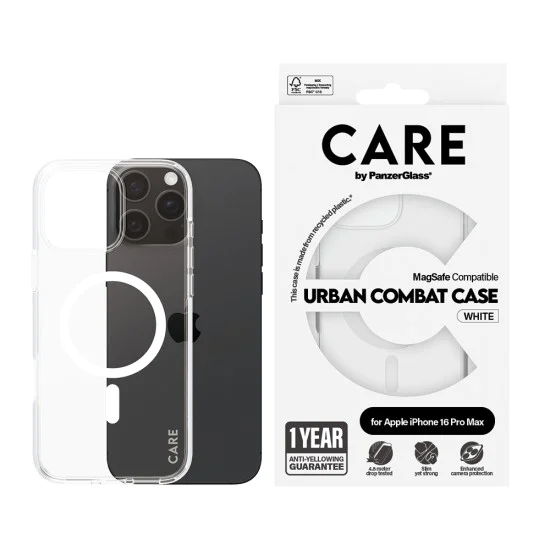 Калъф за iPhone 16 Pro - PanzerGlass® - CARE Flagship Urban Combat White MagSafe - Прозрачен