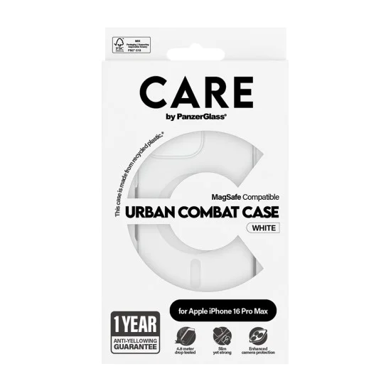 Калъф за iPhone 16 Pro Max - PanzerGlass® - CARE Flagship Urban Combat White MagSafe - Прозрачен