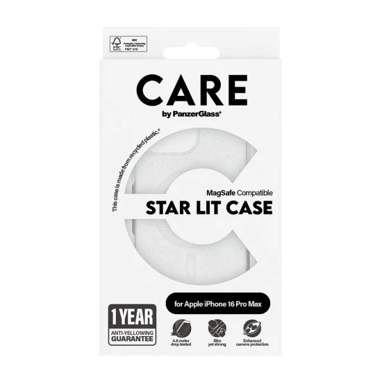 Калъф за iPhone 16 Pro - PanzerGlass® - CARE Flagship Urban Combat Star Lit White MagSafe - Прозрачен