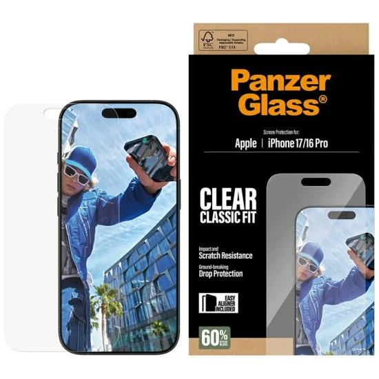 PanzerGlass® - Класически протектор за екран с EasyAligner - iPhone 17 / iPhone 16 Pro - Прозрачен