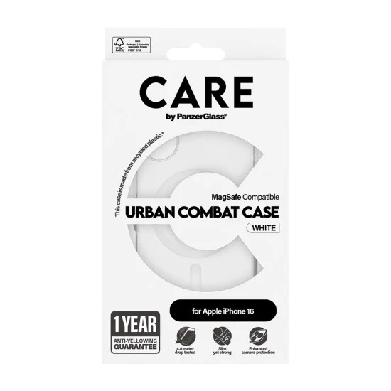 Калъф за iPhone 16 - PanzerGlass® - CARE Flagship Urban Combat White MagSafe - Прозрачен