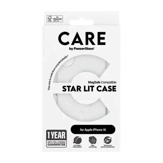 Калъф за iPhone 16 - PanzerGlass® - CARE Flagship Urban Combat Star Lit White MagSafe - Прозрачен