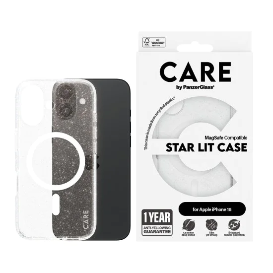 Калъф за iPhone 16 - PanzerGlass® - CARE Flagship Urban Combat Star Lit White MagSafe - Прозрачен