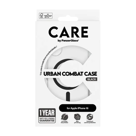 Калъф за iPhone 16 - PanzerGlass® - CARE Flagship Urban Combat Black MagSafe - Прозрачен