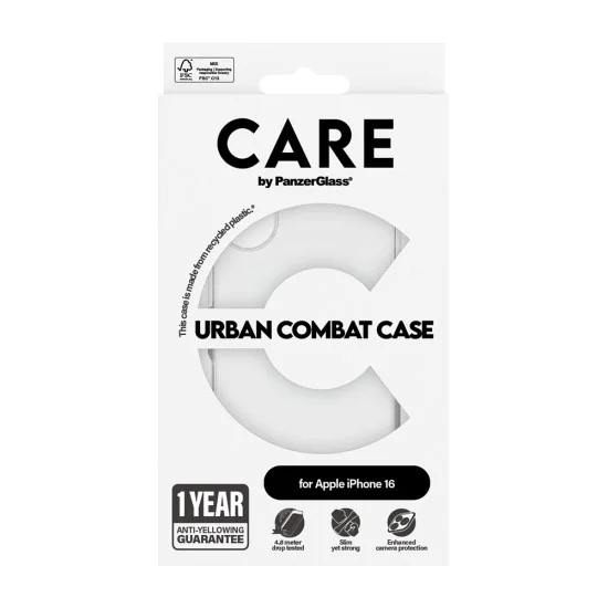 Калъф за iPhone 16 - PanzerGlass® - CARE Flagship Urban Combat - Прозрачен