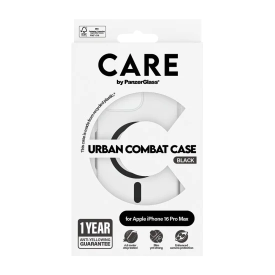 Калъф за iPhone 16 Pro Max - PanzerGlass® - CARE Flagship Urban Combat Black MagSafe - Прозрачен