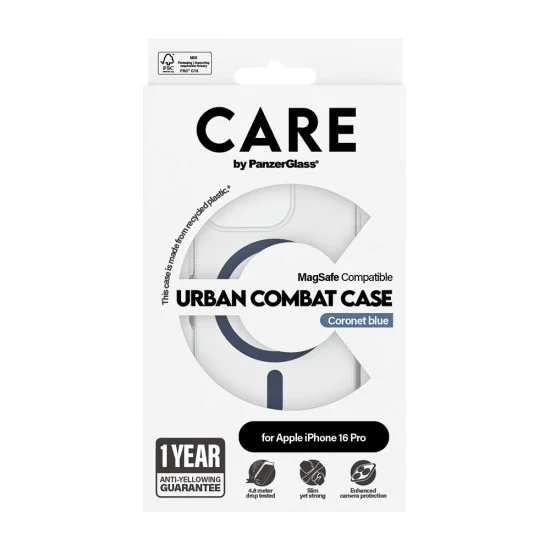 Калъф за iPhone 16 Pro - PanzerGlass® - CARE Flagship Urban Combat Blue MagSafe - Прозрачен