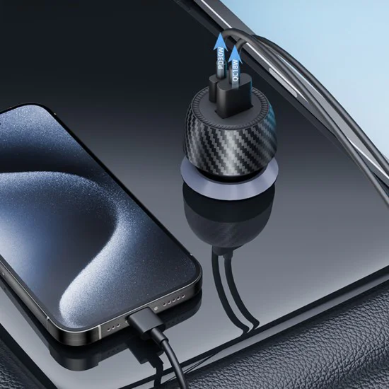 Techsuit - Зарядно за кола CarbonVolt (C7) - Бързо зареждане 48W, USB, Type-C, QC3.0 18W, PD30W - Черно