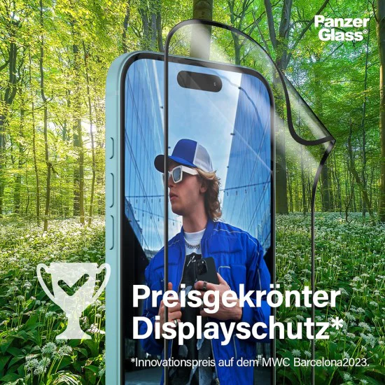 PanzerGlass® - Ултраширок протектор за екран EyeCare - iPhone 16 / iPhone 15 - Черен