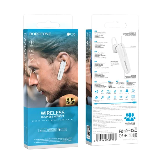 Слушалки – Borofone Lucky BC36 – Bluetooth 5.0, 70mAh, леки, премиум звук – Бял