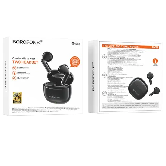 Слушалки – Borofone (BW88 Deep Rhyme) – Bluetooth 5.4, TWS, 300mAh – Черен