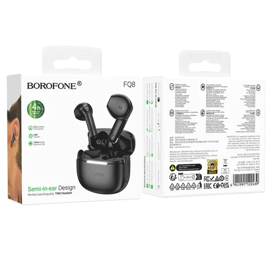 Слушалки – Borofone (FQ8 High) – Bluetooth 5.4, TWS, 300mAh – Черен
