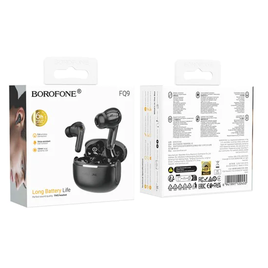 Слушалки – Borofone (FQ9 Peaceful) – Bluetooth 5.4, TWS, 300mAh – Черен