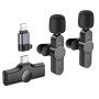 Безжични микрофони – Borofone (BFK12 Trophy, 2 броя) – 2.4GHz, Type-C + Lightning, 70mAh – Черен