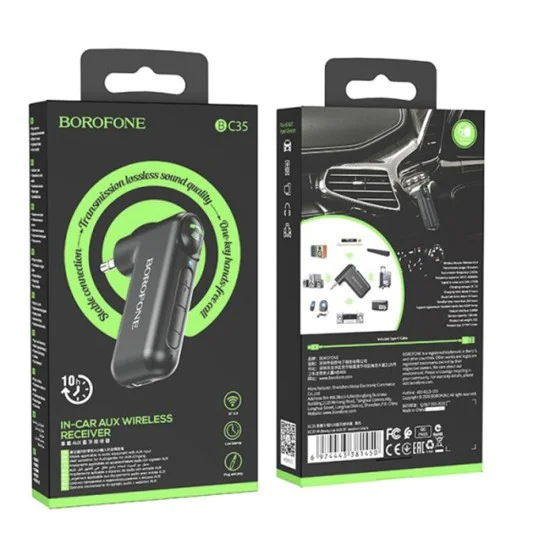 Bluetooth аудио приемник – Borofone (BC35 Wideway) – Bluetooth 5.0, 150mAh, Jack 3.5mm – Черен