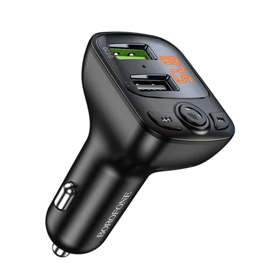 FM модулатор – Borofone (BC41 Eminency) – Bluetooth V5.0, 2x USB, MicroSD, QC3.0, 18W – Черен