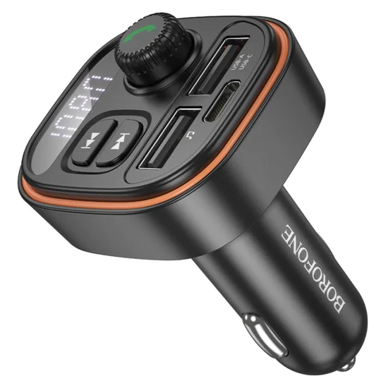 FM модулатор – Borofone (BC59 Heroic) – Bluetooth 5.4, 2x USB, Type-C, MP3 – Черен