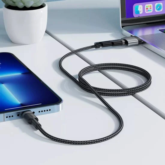 Кабел за данни / зареждане – Acefast C22-05 – Type-C към Type-C, Fast Charging, MagSafe 3 адаптер, 240W, 48V/5A, 1.2m – Черен
