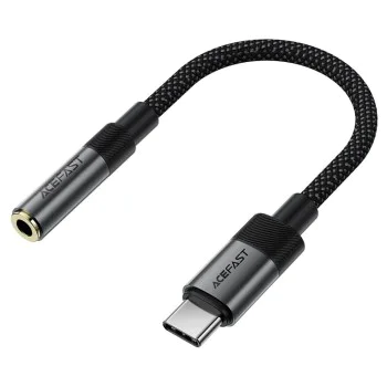 Аудио адаптер (J12) - Acefast - Type-C (мъжко) към Jack 3.5мм (женско), Hi-Fi звук, без забавяне, 15см - Черно