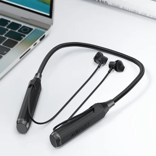 Безжични слушалки (N6) за спорт - Acefast - тип Neckband (зад врата), Bluetooth 5.4, IPX4, слот за TF карта, 1000mAh - Черно