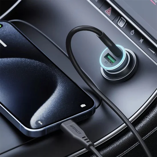 Зарядно за кола (B16) - Acefast - Бързо зареждане, USB, Type-C, 95W, с кабел 1.2м, алуминий - Метално сиво