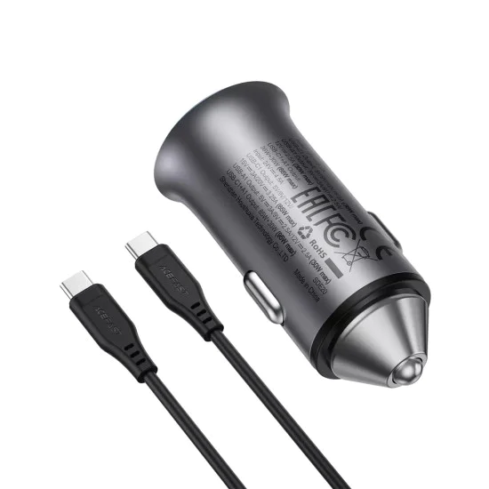 Зарядно за кола (B16) - Acefast - Бързо зареждане, USB, Type-C, 95W, с кабел 1.2м, алуминий - Метално сиво