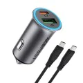 Зарядно за кола (B16) - Acefast - Бързо зареждане, USB, Type-C, 95W, с кабел 1.2м, алуминий - Метално сиво