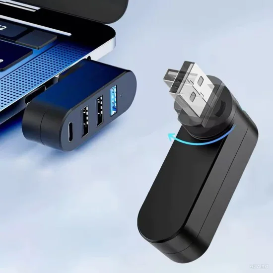 Techsuit - Докинг станция SplitterNode 4 в 1 (H17) - USB към 3x USB, 1x Type-C, 5Gbps, ABS, 180° въртене - Черна