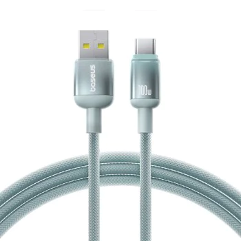 Кабел за данни Baseus Discolor Series (E0420800) - USB към Type-C, Найлонова оплетка, 480Mbps, 100W, 1м - Син/Зелен