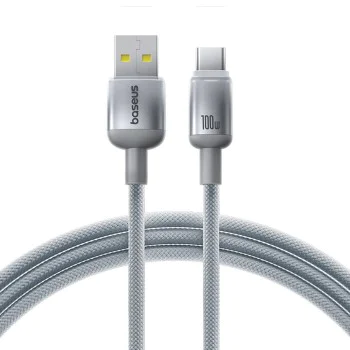 Кабел за данни Discolor (E0420803) - Baseus - Baseus - USB-A към USB-C, 100W, 480Mbps, 2м - Сребрист