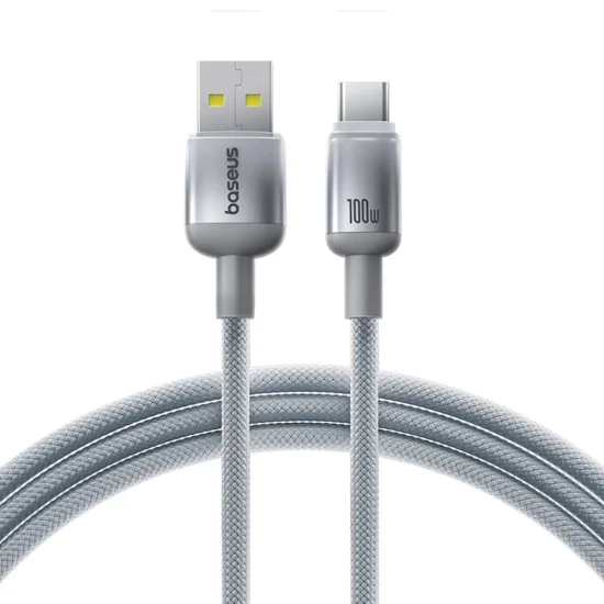 Кабел за данни Discolor (E0420803) - Baseus - Baseus - USB-A към USB-C, 100W, 480Mbps, 2м - Сребрист