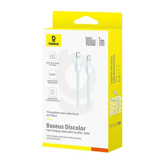 Кабел за данни Discolor (E0420700) - Baseus - USB-C към USB-C, 100W, 480Mbps, 1м - Синьо/Зелено