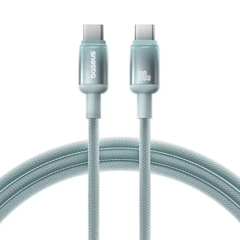 Кабел за данни Discolor (E0420701) - Baseus - USB-C към USB-C, 100W, 480Mbps, 2м - Синьо/Зелено