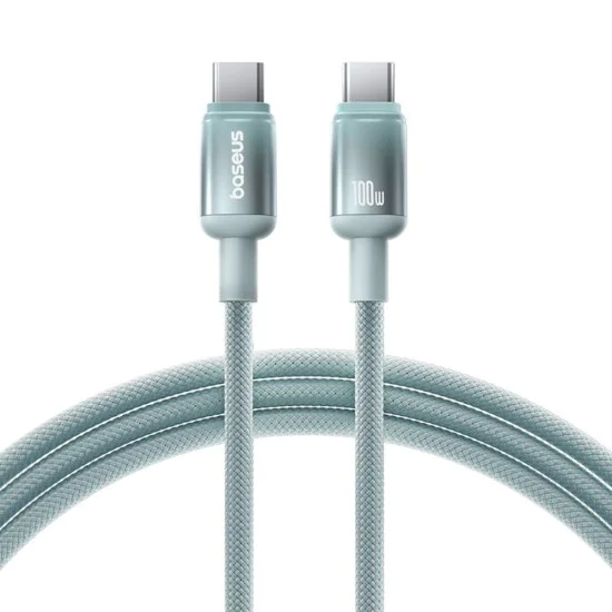 Кабел за данни Discolor (E0420701) - Baseus - USB-C към USB-C, 100W, 480Mbps, 2м - Синьо/Зелено