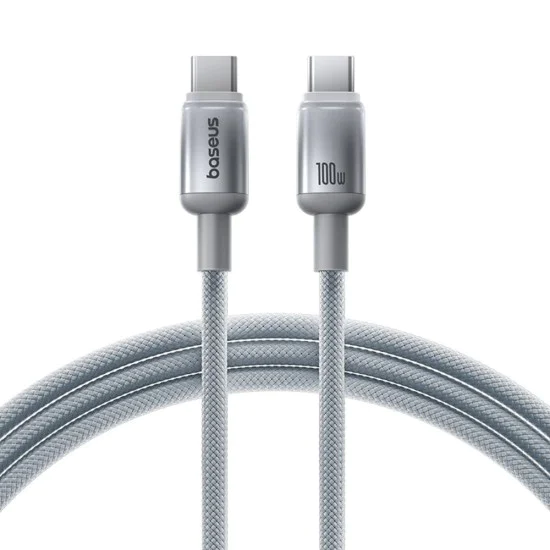 Кабел за данни Discolor (E0420702) - Baseus - USB-C към USB-C, 100W, 480Mbps, 1м - Сребрист