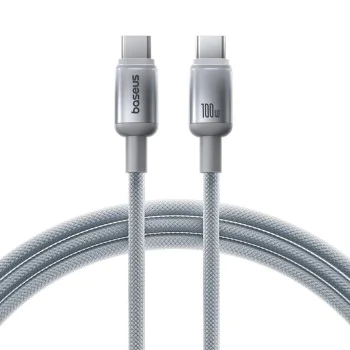 Кабел за данни Discolor (E0420703) - Baseus - USB-C към USB-C, 100W, 2м - Сребрист
