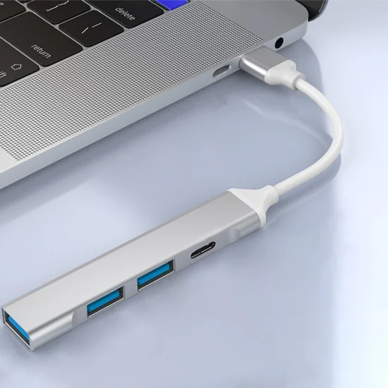 Techsuit - Докинг станция PolarisBridge 4 в 1 (H19) - USB към 2x USB 2.0, 1x USB 3.0, 1x Type-C - Сив/Бял