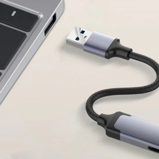 Techsuit - Докинг станция PolarisBridge 4 в 1 (H19) - USB към 2x USB 2.0, 1x USB 3.0, 1x Type-C - Сив/Бял