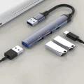 Techsuit - Докинг станция PolarisBridge 4 в 1 (H19) - USB към 2x USB 2.0, 1x USB 3.0, 1x Type-C - Сив/Бял