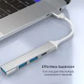 Techsuit - Докинг станция PolarisBridge 4 в 1 (H18) - USB-C към 1x USB 3.0, 2x USB 2.0, 1x Type-C - Сив/Бял