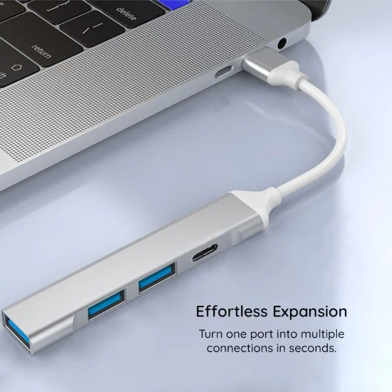 Techsuit - Докинг станция PolarisBridge 4 в 1 (H18) - USB-C към 1x USB 3.0, 2x USB 2.0, 1x Type-C - Сив/Бял