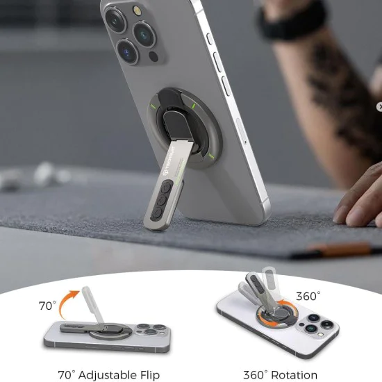 Поставка / държач с MagSafe – Techsuit AluStandX (SB1) – 360°, регулируем, алуминий & цинк – Сив