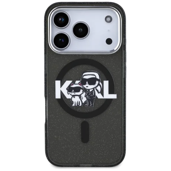 Калъф за iPhone 17 Pro – с MagSafe – Karl Lagerfeld (KLHMP17LHGKCGKBK) IML Glitter Karl & Choupette Sketch Logo – Черен
