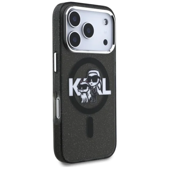 Калъф за iPhone 17 Pro – с MagSafe – Karl Lagerfeld (KLHMP17LHGKCGKBK) IML Glitter Karl & Choupette Sketch Logo – Черен