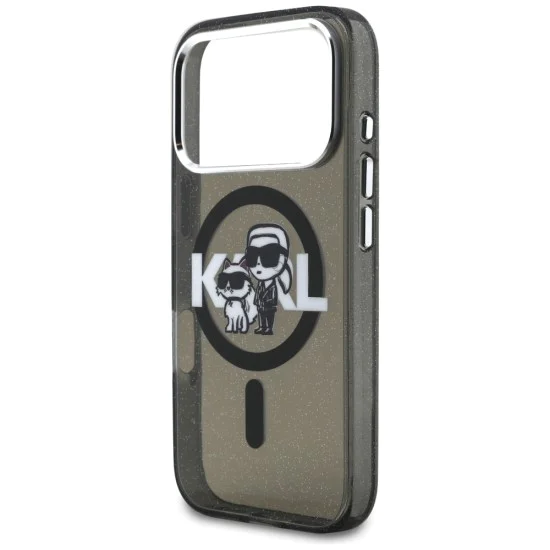Калъф за iPhone 17 Pro – с MagSafe – Karl Lagerfeld (KLHMP17LHGKCGKBK) IML Glitter Karl & Choupette Sketch Logo – Черен