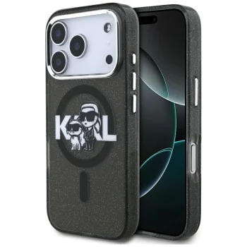 Калъф за iPhone 17 Pro – с MagSafe – Karl Lagerfeld (KLHMP17LHGKCGKBK) IML Glitter Karl & Choupette Sketch Logo – Черен