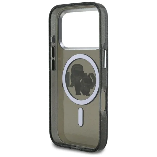 Калъф за iPhone 17 Pro – с MagSafe – Karl Lagerfeld (KLHMP17LHGKCGKBK) IML Glitter Karl & Choupette Sketch Logo – Черен